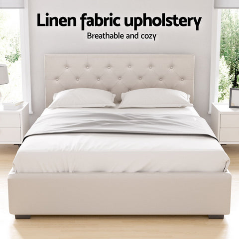 Artiss Bed Frame Double Size Gas Lift Beige VILA Chez Guru