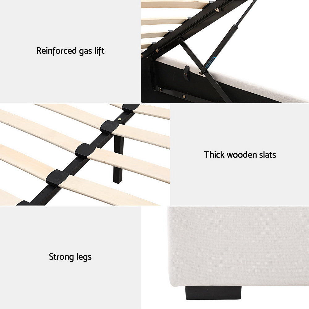 Artiss Bed Frame Double Size Gas Lift Beige VILA Chez Guru