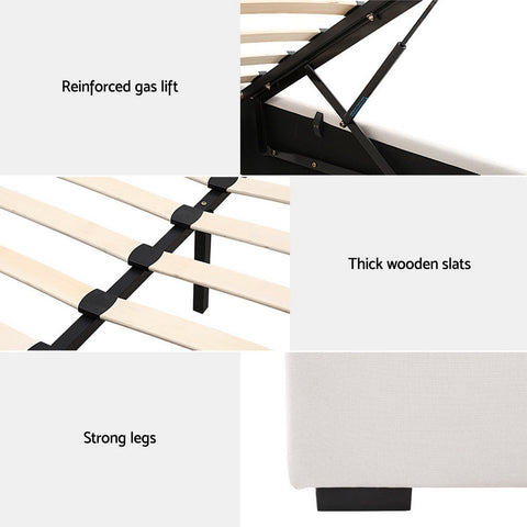 Artiss Bed Frame Double Size Gas Lift Beige VILA Chez Guru
