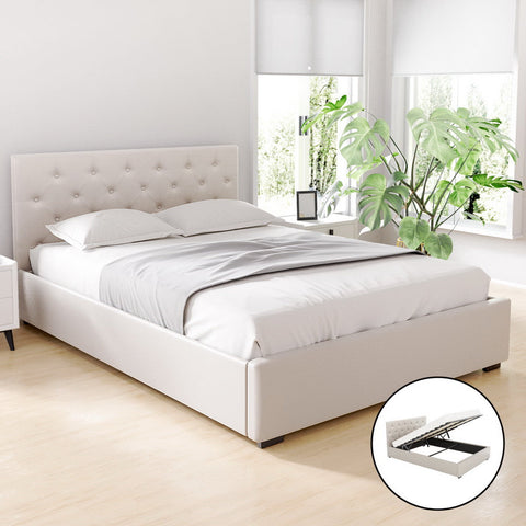 Artiss Bed Frame Double Size Gas Lift Beige VILA Chez Guru