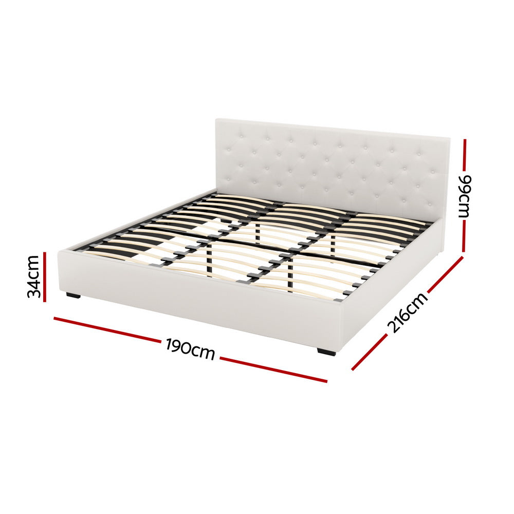 Artiss Bed Frame King Size Gas Lift Beige VILA Chez Guru
