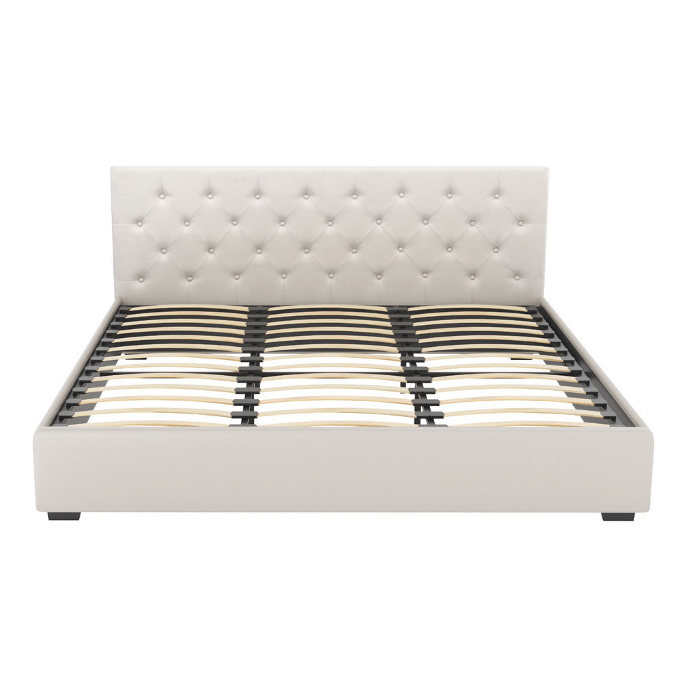 Artiss Bed Frame King Size Gas Lift Beige VILA Chez Guru