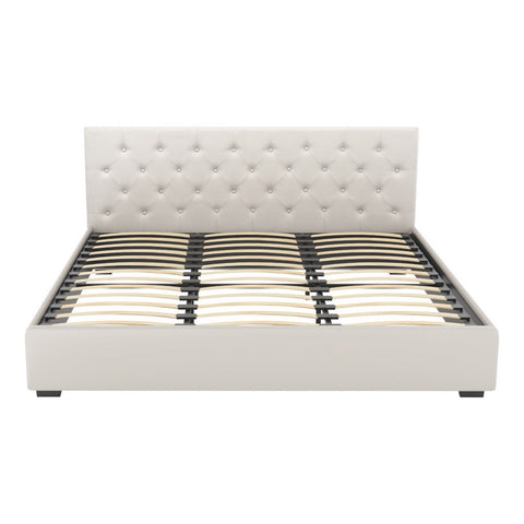 Artiss Bed Frame King Size Gas Lift Beige VILA Chez Guru