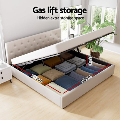 Artiss Bed Frame King Size Gas Lift Beige VILA Chez Guru