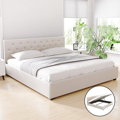 Artiss Bed Frame King Size Gas Lift Beige VILA Chez Guru