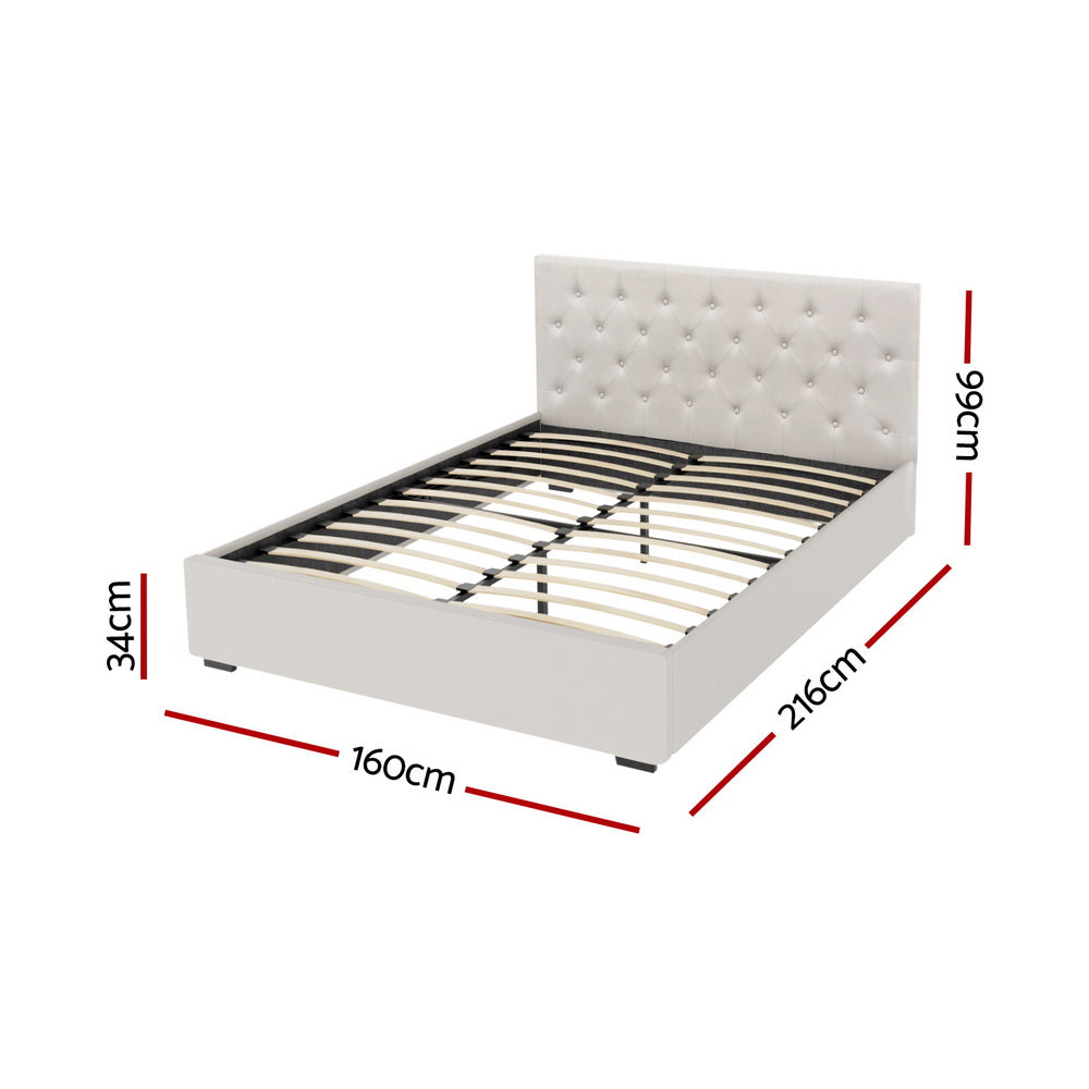 Artiss Bed Frame Queen Size Gas Lift Beige VILA Chez Guru