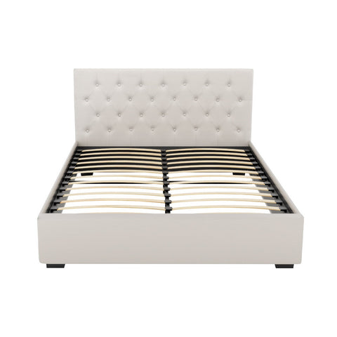 Artiss Bed Frame Queen Size Gas Lift Beige VILA Chez Guru
