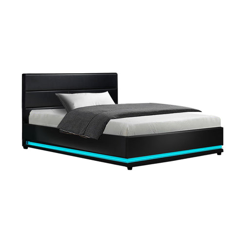 Artiss Bed Frame King Single Size LED Gas Lift Black LUMI Chez Guru