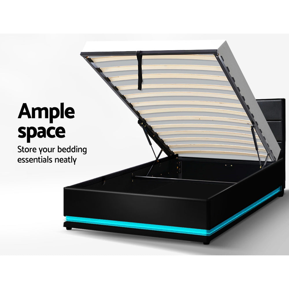 Artiss Bed Frame King Single Size LED Gas Lift Black LUMI Chez Guru