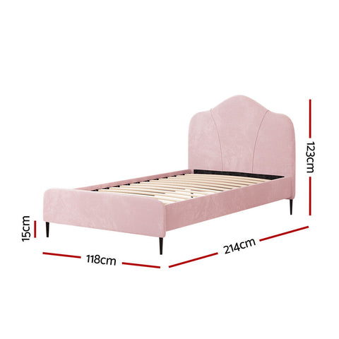 Artiss Bed Frame King Single Size Velvet Pink OLAN Chez Guru