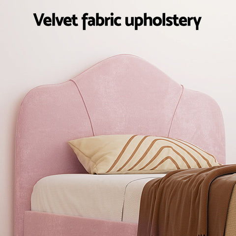 Artiss Bed Frame King Single Size Velvet Pink OLAN Chez Guru