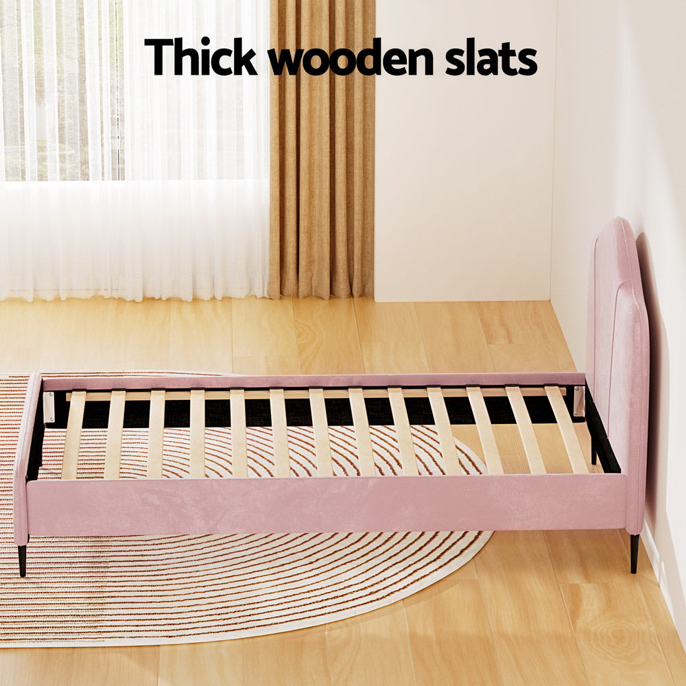 Artiss Bed Frame King Single Size Velvet Pink OLAN Chez Guru