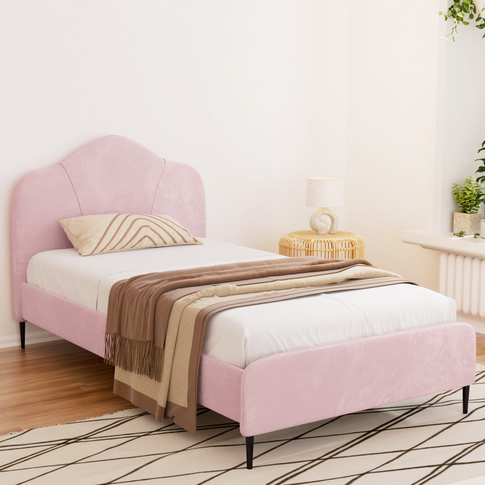 Artiss Bed Frame King Single Size Velvet Pink OLAN Chez Guru