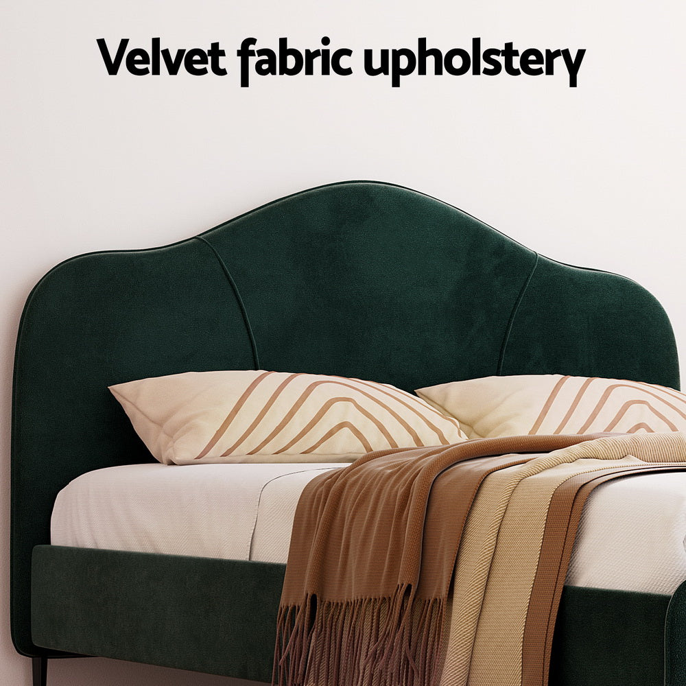 Artiss Bed Frame Queen Size Velvet Dark Green OLAN Chez Guru