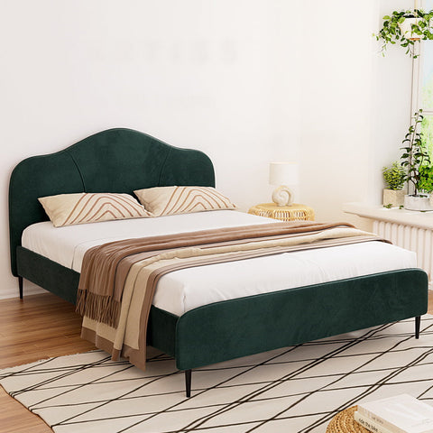 Artiss Bed Frame Queen Size Velvet Dark Green OLAN Chez Guru