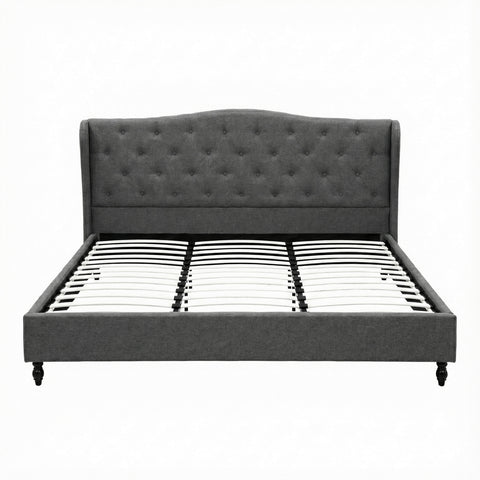 Artiss King Bed Frame with Wingback Headboard Grey Linen Upholstered Platform Bed Base