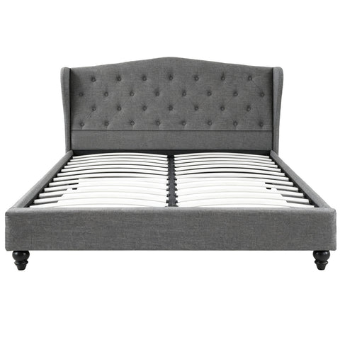 Artiss Queen Bed Frame with Wingback Headboard Grey Linen Upholstered Platform Bed Base