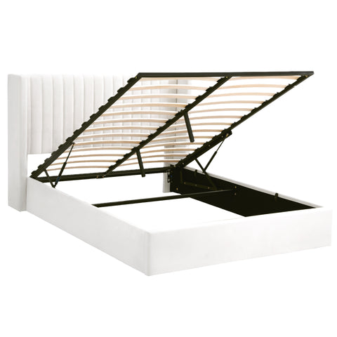 Artiss Queen Bed Frame with Gaslift Storage USB Type-C Charging Ports Velvet Upholstery White