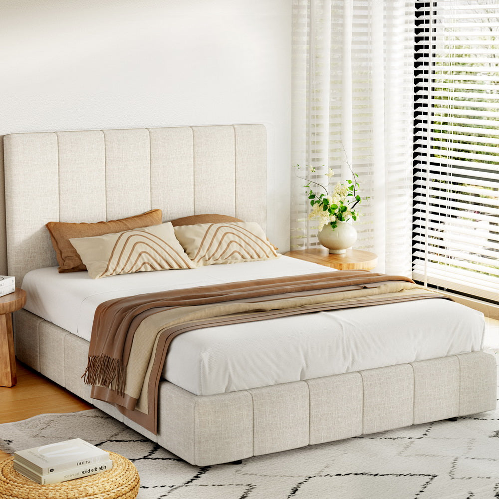Artiss Bed Frame Queen Size Beige TETTE Chez Guru
