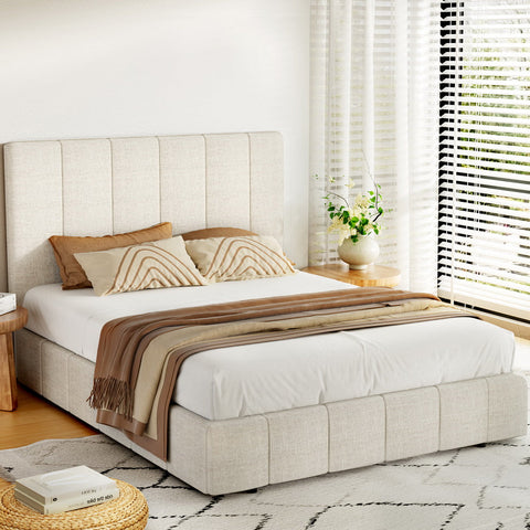 Artiss Bed Frame Queen Size Beige TETTE Chez Guru
