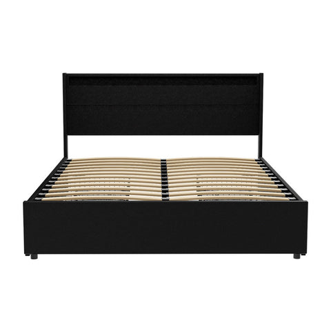 Artiss Bed Frame Queen Size LED with 4 Drawers Black DUNN Chez Guru