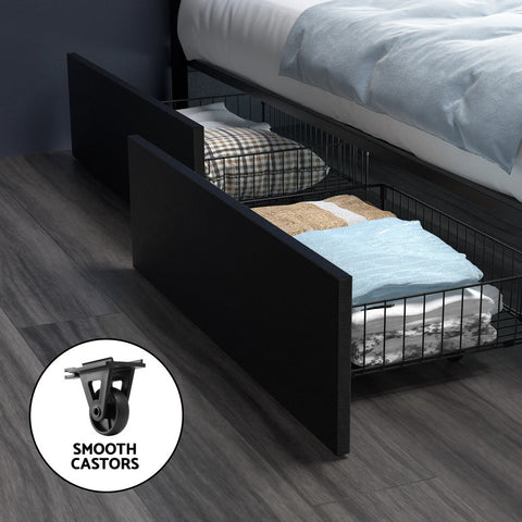 Artiss Bed Frame Queen Size LED with 4 Drawers Black DUNN Chez Guru