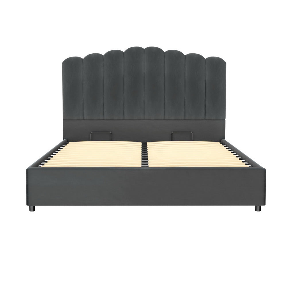 Artiss Bed Frame Double Size Velvet Grey FION Chez Guru
