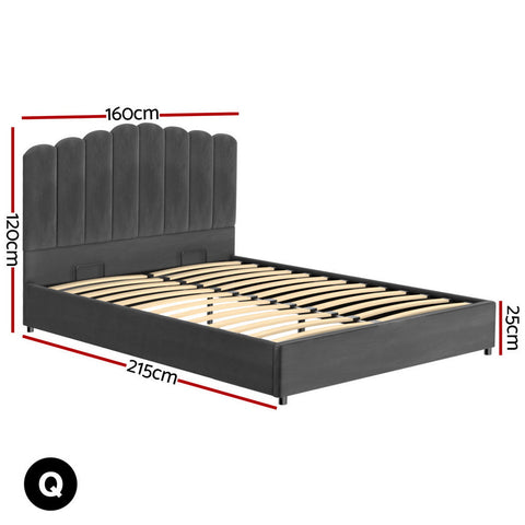 Artiss Bed Frame Double Size Velvet Grey FION Chez Guru