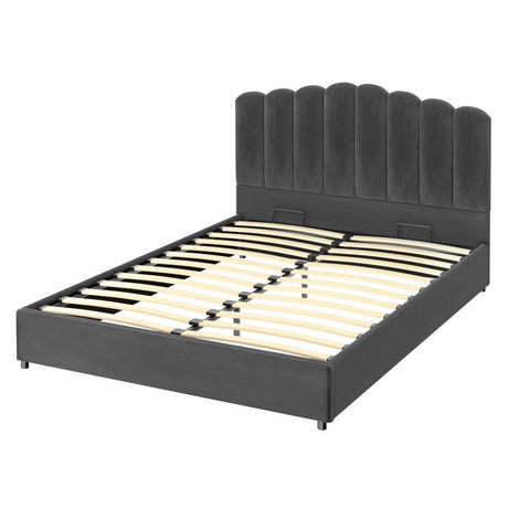 Artiss Bed Frame Double Size Velvet Grey FION Chez Guru