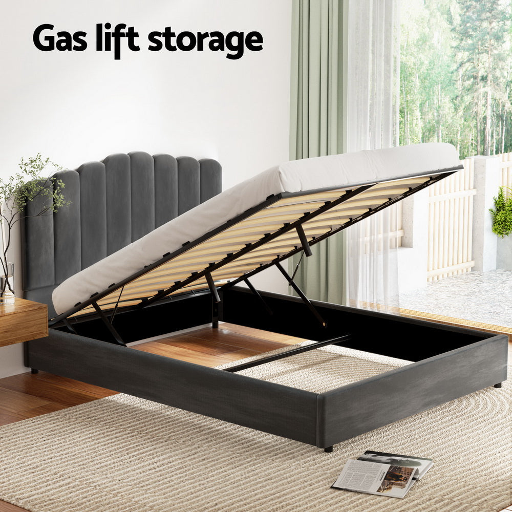 Artiss Bed Frame Double Size Velvet Grey FION Chez Guru