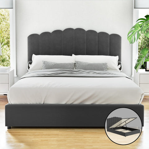 Artiss Bed Frame Double Size Velvet Grey FION Chez Guru