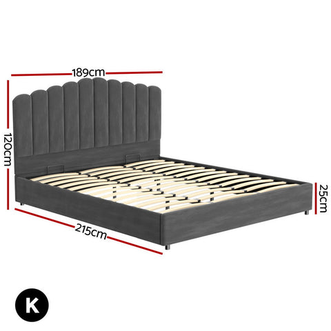 Artiss Bed Frame King Size Velvet Grey FION Chez Guru