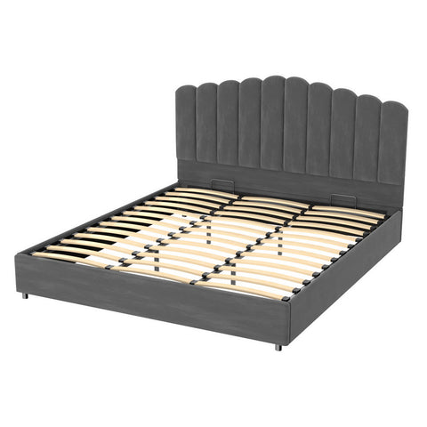 Artiss Bed Frame King Size Velvet Grey FION Chez Guru