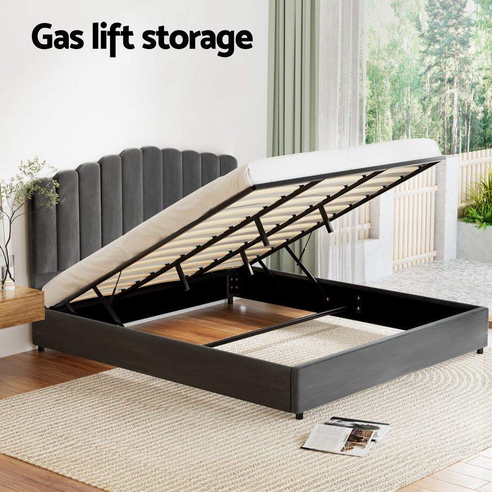 Artiss Bed Frame King Size Velvet Grey FION Chez Guru