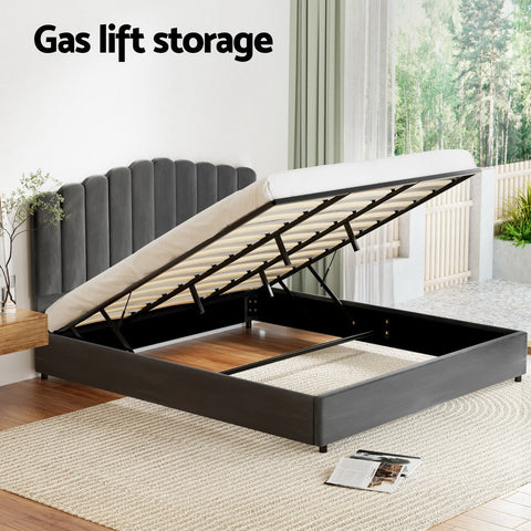 Artiss Bed Frame King Size Velvet Grey FION Chez Guru