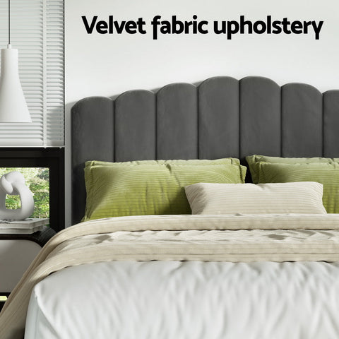 Artiss Bed Frame King Size Velvet Grey FION Chez Guru