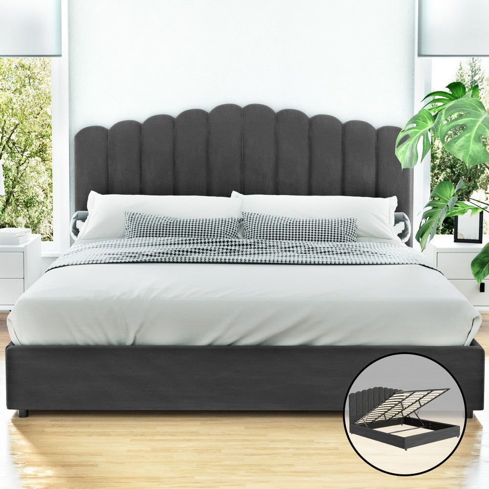 Artiss Bed Frame King Size Velvet Grey FION Chez Guru