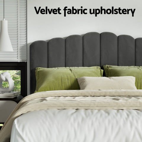 Artiss Bed Frame Queen Size Velvet Grey FION Chez Guru
