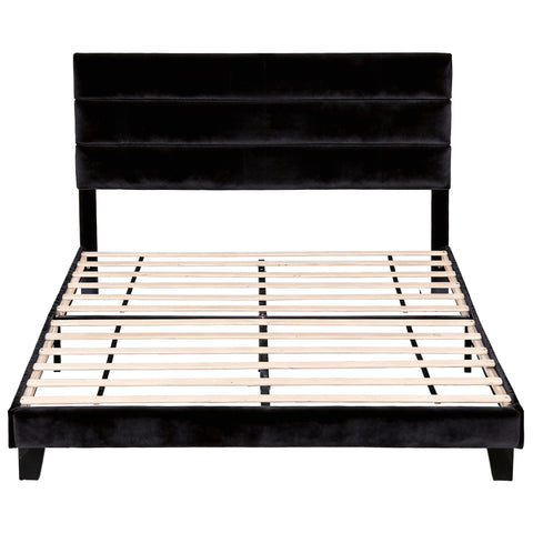 Artiss King Bed Frame Upholstered Platform Base with Geometric Headboard Black Velvet