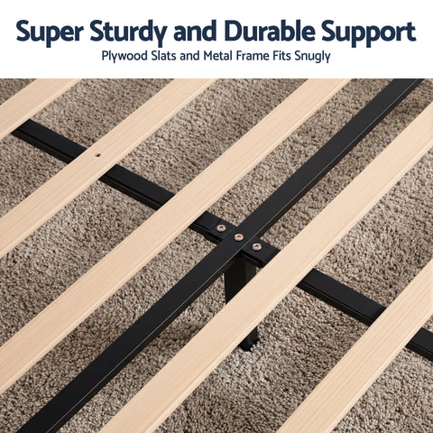 Artiss King Bed Frame Upholstered Platform Base with Geometric Headboard Black Velvet