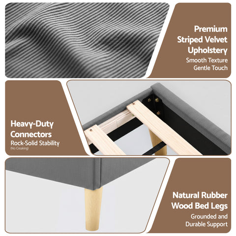 Artiss Queen Bed Frame Upholstered Adjustable Headboard Mood Lighting Heavy Duty Grey Velvet