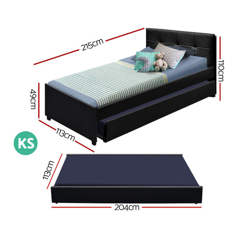 Artiss Bed Frame King Single Size Trundle Daybed Black Chez Guru