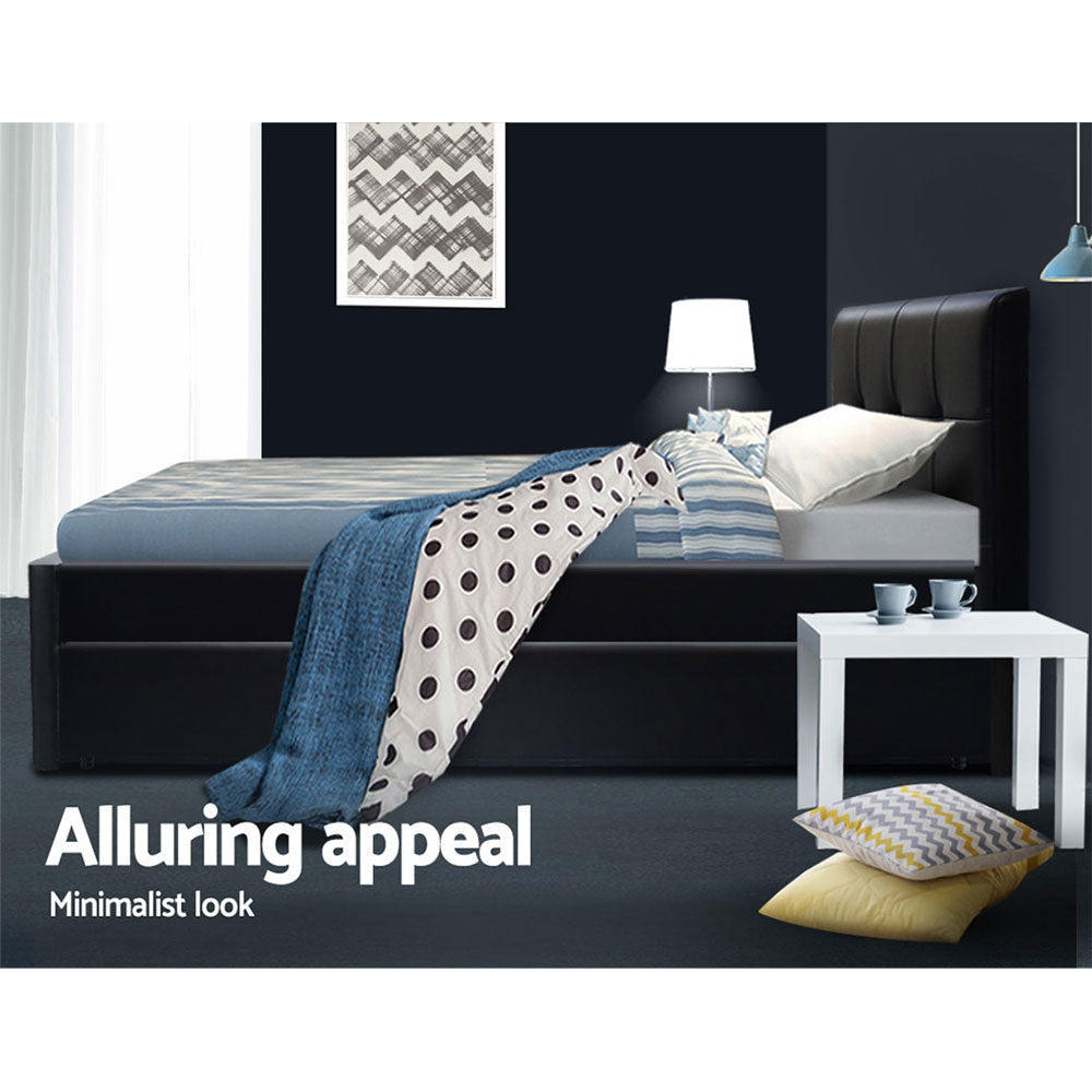 Artiss Bed Frame King Single Size Trundle Daybed Black Chez Guru