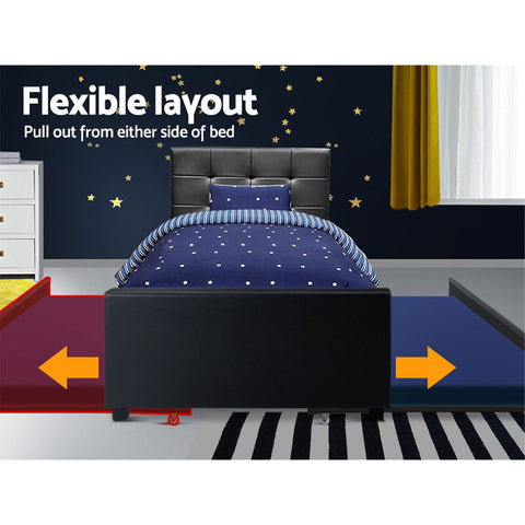 Artiss Bed Frame King Single Size Trundle Daybed Black Chez Guru