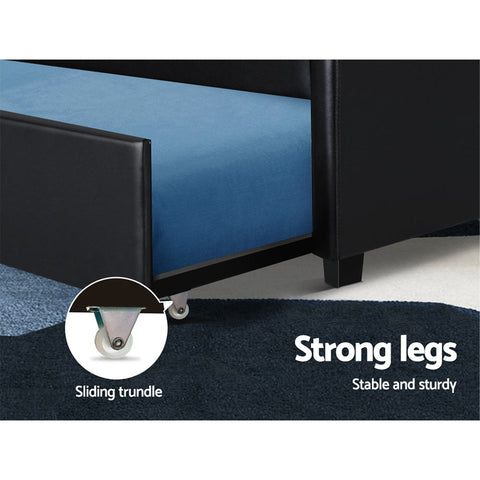 Artiss Bed Frame King Single Size Trundle Daybed Black Chez Guru