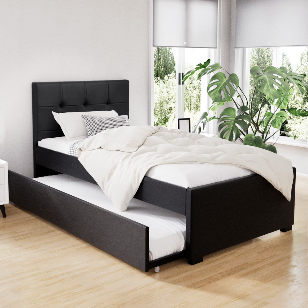 Artiss Bed Frame King Single Size Trundle Daybed Black Chez Guru