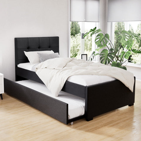 Artiss Bed Frame King Single Size Trundle Daybed Black Chez Guru
