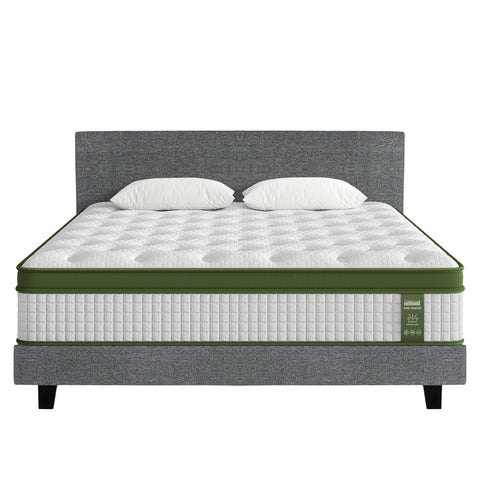 Artiss BedStory King Bed Frame Set With Hybrid Mattress Medium Firm Linen Grey