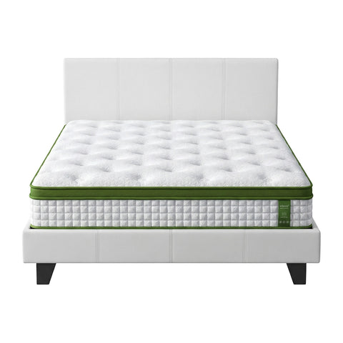 Artiss Double Bed Frame Platform White PVC Leather Hybrid Mattress Modern