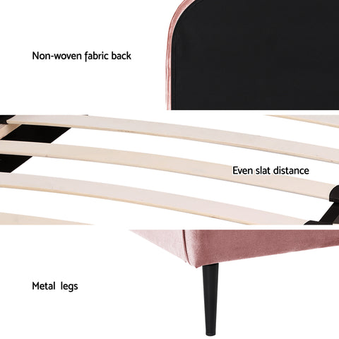 Artiss King Single Storage Bed Frame Velvet with Bedside Table Pink